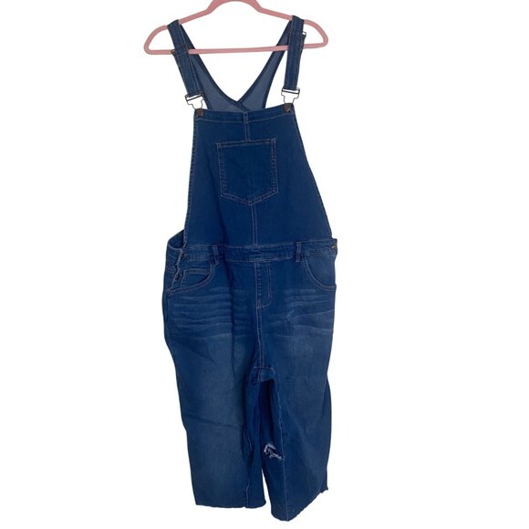 AG ADRIANO GOLDSCHMIED Denim Crop Overalls Women 16W Blue‎ Distressed - Picture 1 of 16